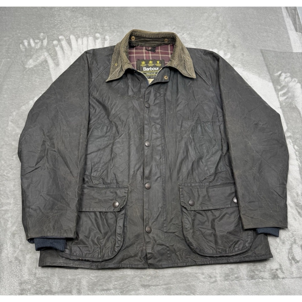 Barbour Waxed Jacket Mens Large Bedale Gray Cotton Western Country Vintage 90s